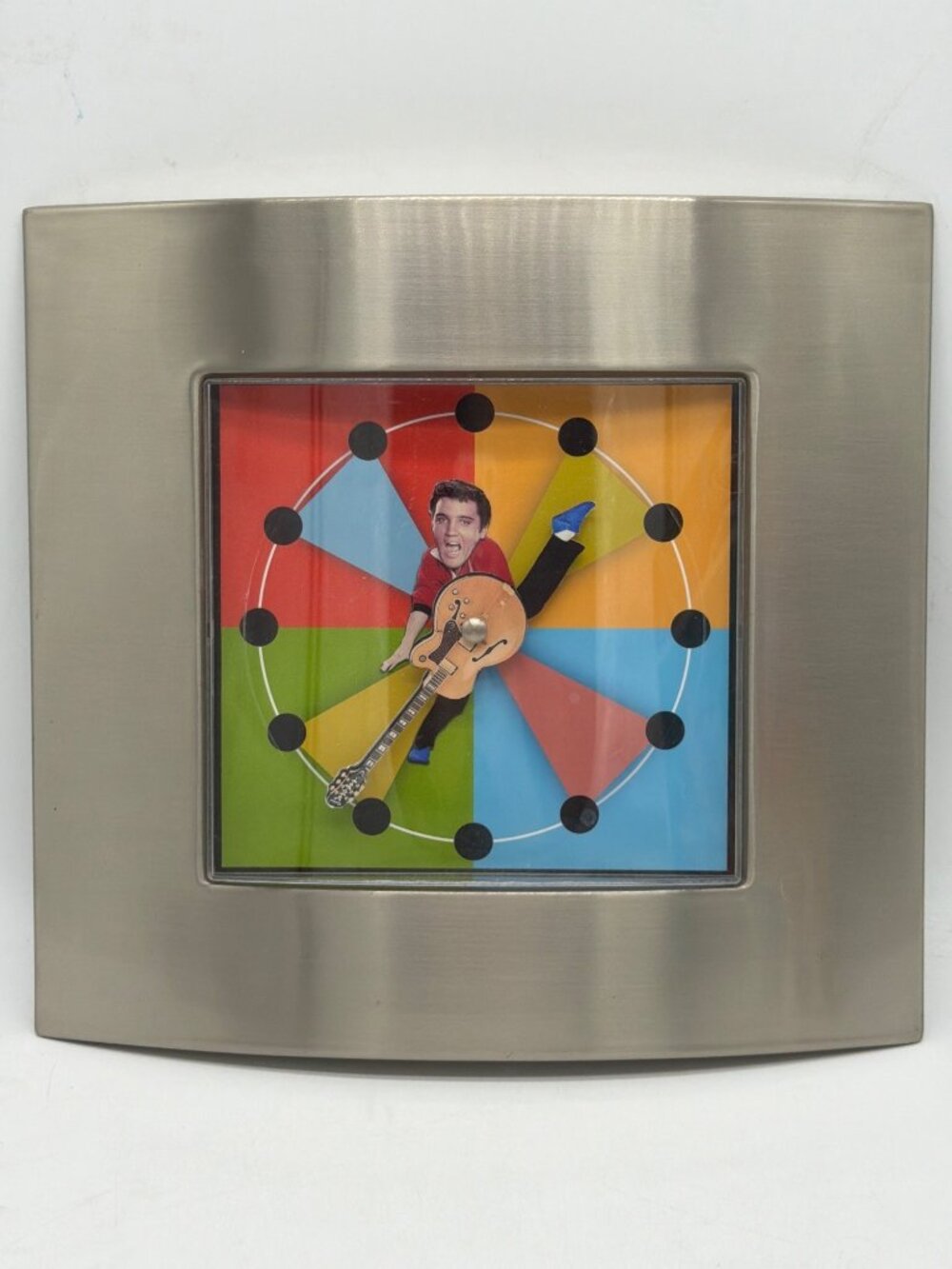 Retro Elvis Presley Square Wall Clock With Colorful Dial & Stainless Steel Frame
